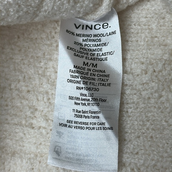 Vince Merino Wool Blend Cream Long Sleeve Crew Neck Cable Knit Sweater Size M - Picture 10 of 14